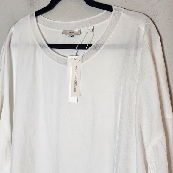 NWT Vince Rib Trim White Long Sleeve Top Triacetate women's size 3X - Picture 3 of 16